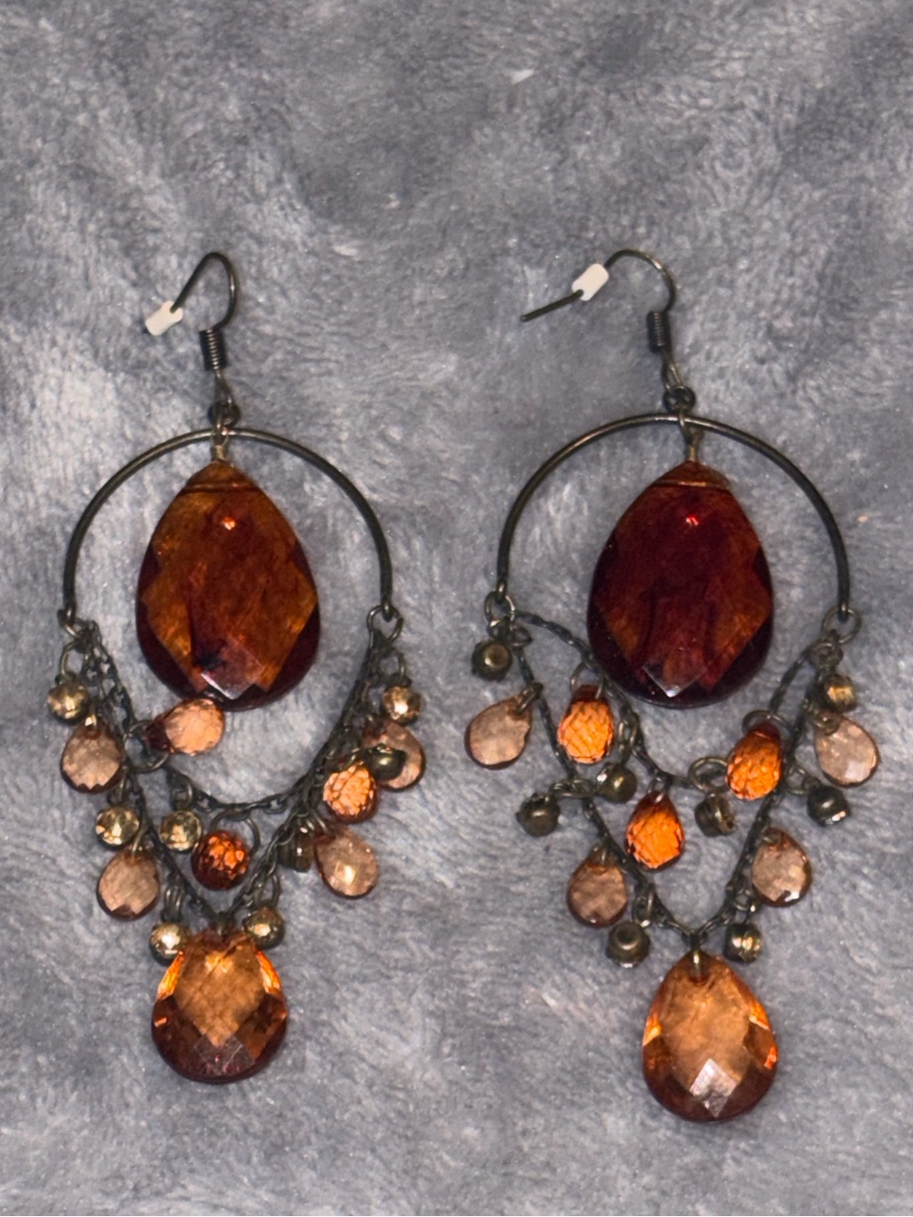 Y2K Amber Orange Chandelier Earrings Oversized Boho Hoop Dangle Statement